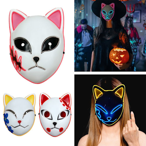 Halloween Glødende Kattmaske LED Dame Demon Slayer