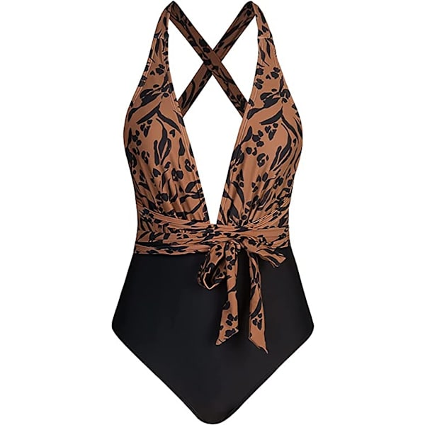 Dames Deep V-hals Monokini Badedragt Brun L