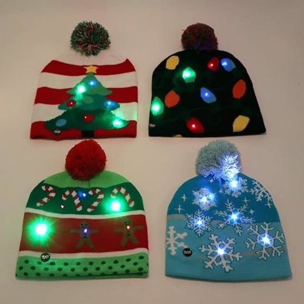 LED-upplysta julhattar Xmas Santa Fula Hattar 10 Färgglada Ljus Blinkande Hatt För Nyårsfest