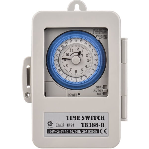REMAKE 24-timers mekanisk timer 15 minutters timer Timer IP53 beskyttelsesklasse med batteri TB388R AC100-240V Grå