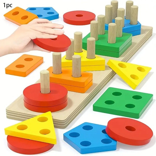 Montessori-inspirerade träleksaker för sortering och stapling för färgåterkänning