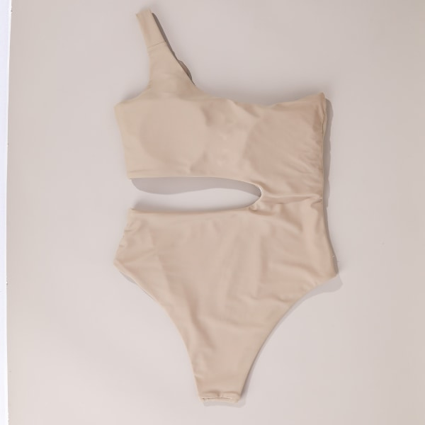 Badedragt med bar talje og én skulderstropper Beige L