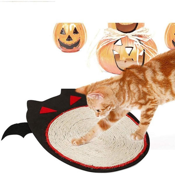 Kattekradsematte Halloween Bat Form Gulv Kradsepude Sisal Hør Matte Killing Slibning Klo Legetøj til Tæpper og Sofaer