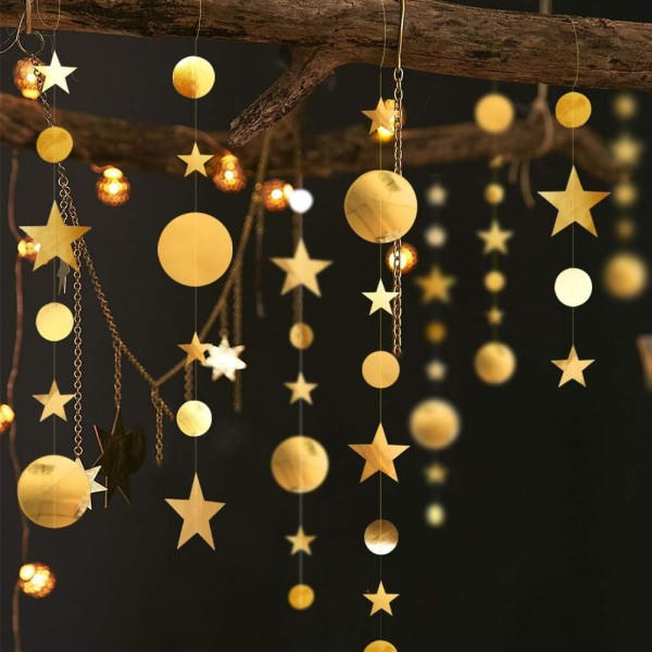 52ft Lille Gylden Glansende Stjerne Girlande Sæt, Mat Metallic Stor Papir Cirkel Dekorationer Banner til Fødselsdag, Babyshower, Bryllup, Nytår, ...