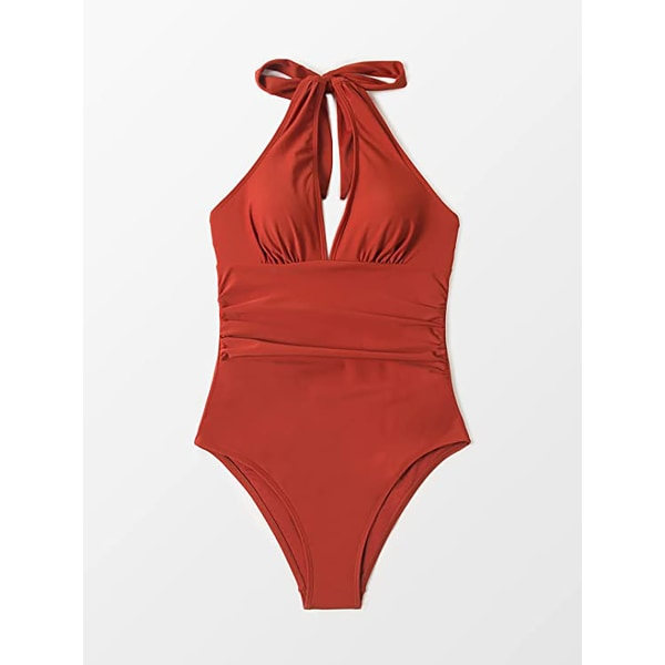 Damernas Halter Neck V-ringad Tummy Control Baddräkt Röd M
