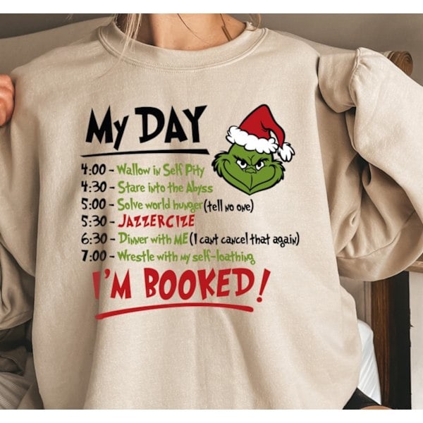 Women's Sweatshirt with Christmas Grinch Printed Crew Neck Sweater Long Sleeve Green Monster Jumper Tops Khaki