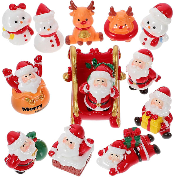 13 stk Miniatyr Julfigurer Julharpiks Julenissen Dekorasjoner Mini Julparty Statuer [HK] 5.90X4.60X3.50CM Som Vist