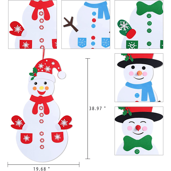 DIY Filt Snømann Spillsett med 58 stk Håndverksett Veggdekorasjon Julegaver til Jul Vinterferie Festdekorasjoner (Snømann) Hvit