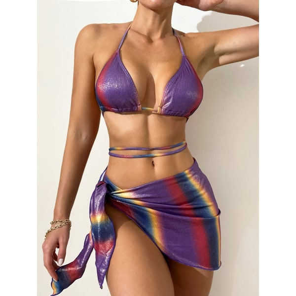 Seksikäs kolmiosainen bikinit, värigradientilla ja bandeau-mallilla Monivärinen L