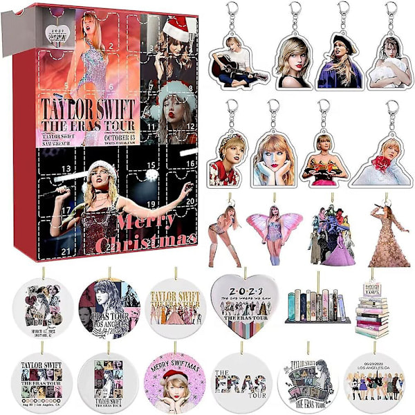 Christmas Calendar with Taylor Swift The Eras Tour Pendants and Keychains - 24 Day Countdown Calendar