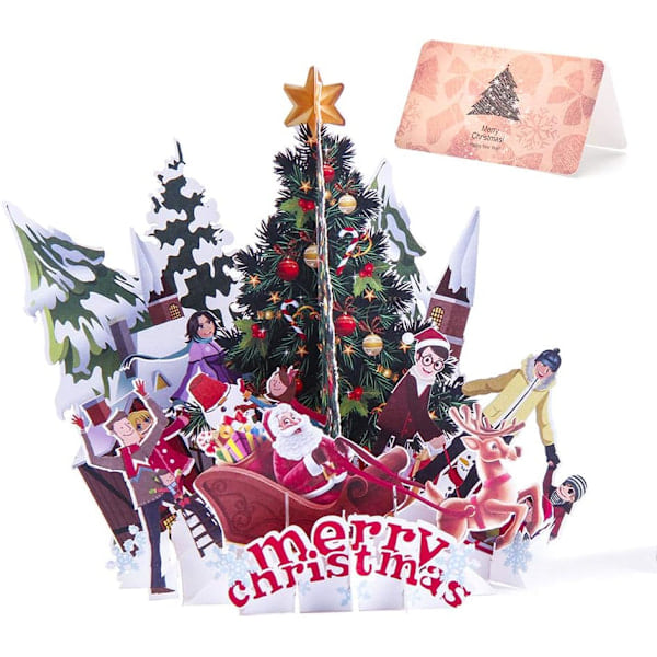 3D Christmas Greeting Card (Green), 3D Pop Up Christmas Greeting Card Holiday Gift Card Christmas Tree/Reindeer