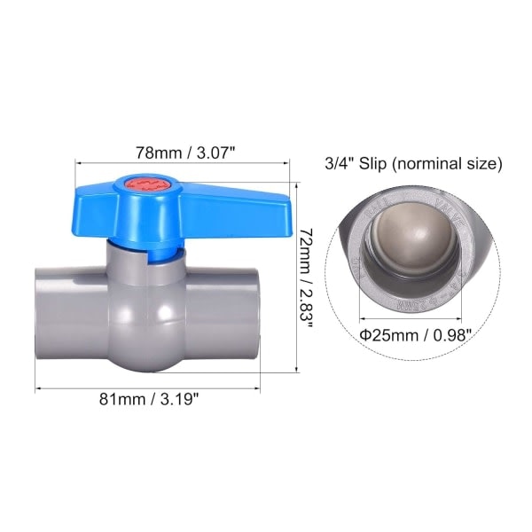 Kuleventil 25 mm ID PVC Uttak Avstengningsventil for Akvarium Installasjon Sump Pumpe Basseng Hage Sprinkler Grå Blå 2 stk