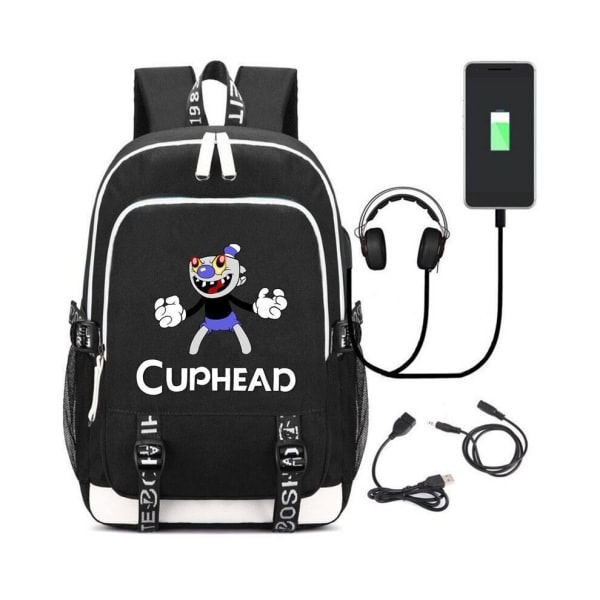 Cuphead Rygsæk med USB-opladningsport Skoletaske Mænd Mochila Laptop Tasker K