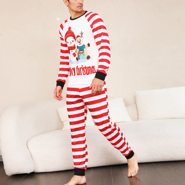 Punainen ja valkoinen raidallinen joulupyjamasetti pitkähihainen pyöreäkauluksinen yläosa joustava vyötärö housut yöasu loungewear punainen miesten XXL