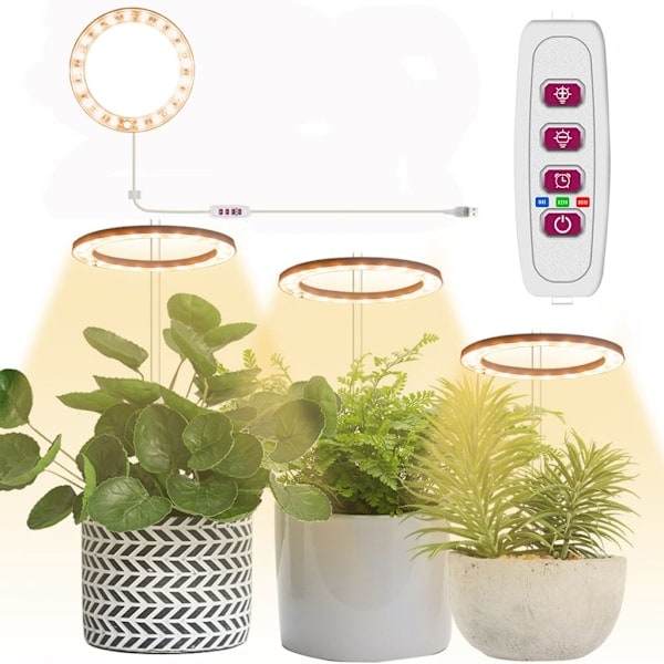Sunlight LED-växtlampa, dimbar ringlampa för växthus, växtlampa med timer