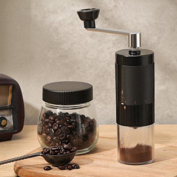 90ML Manuell Kvern for Kaffe med Håndtak, Klar Synlig, Bærbar Håndkvern for Kaffe, Reisekvern for Kaffe Bønner, Perfekt Gave for Kaffeelskere