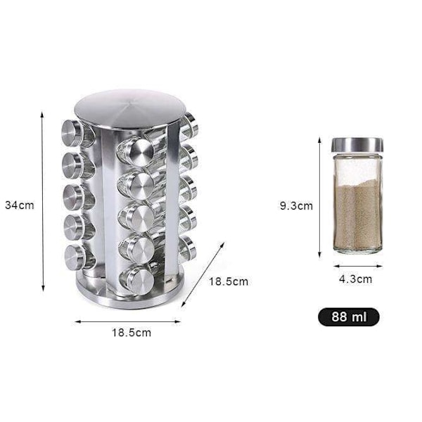 20 glasskrukker + Etiketter - Krydderstativ - Roterende krydderstativ Transparent Transparent