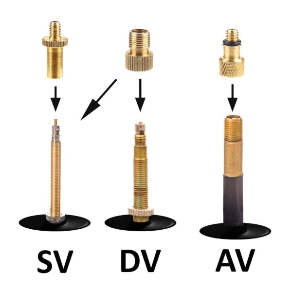 Sykkelventil adapter for luftpumpe / Sett med 15 deler