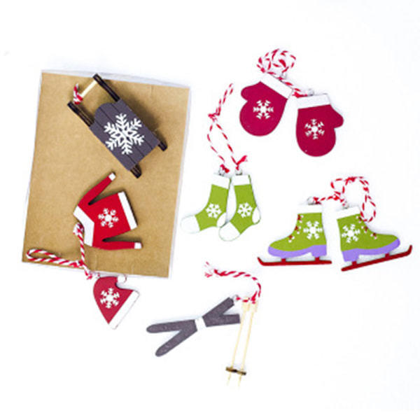 Paket med 6 trähängen snöflingor träddekorationer träjulhängen hängande ornament julhängen