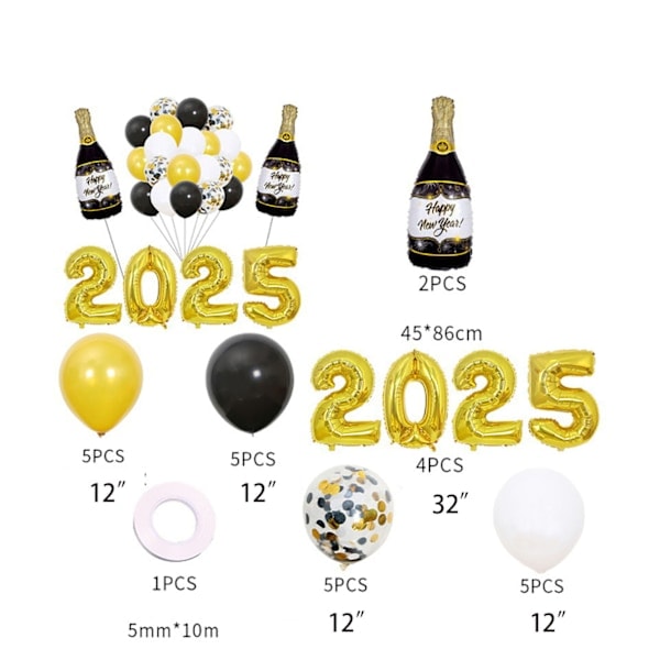 Ballon sæt til nytår 2025 - Godt Nytår - Fest for familien