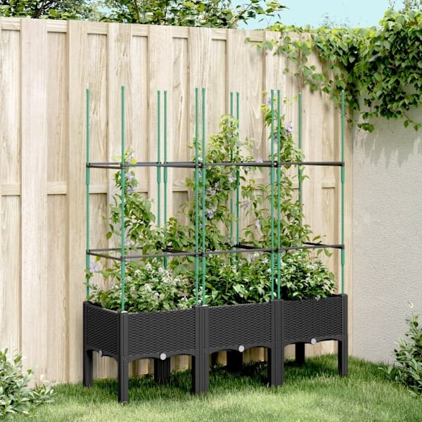 Growing box with trellis black 120x40x142.5 cm PP