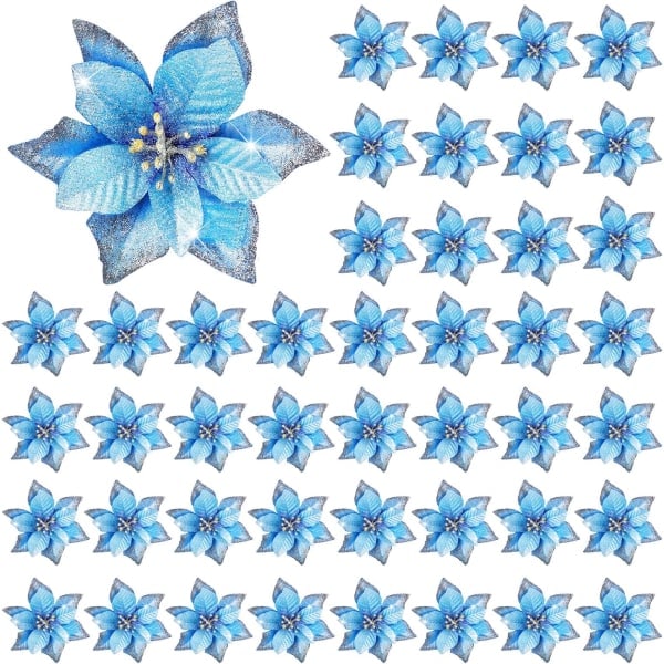 /#/(Sininen) 45 kpl joulukukan koristeita, glitterjoulukukat/#/