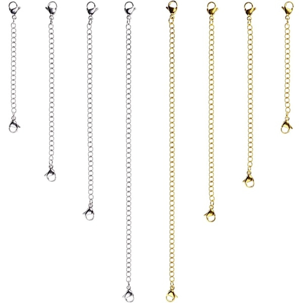 8 halsbandsförlängare, guld 5/7,5/10/15 cm, stål 5/7,5/10/15 cm