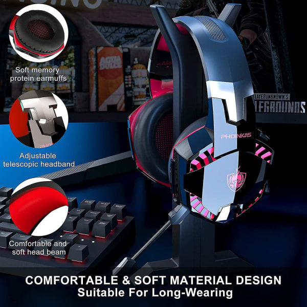 REMAKE Bluetooth Trådlösa Hörlurar med Mikrofon, PS4 Spelheadset för PC, Xbox One, PS5