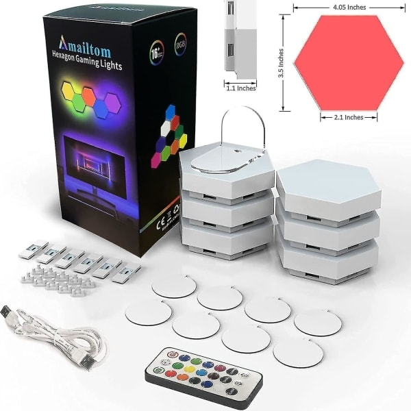 REMAKE Hexagonformade lampor med fjärrkontroll, smarta LED-vägglampspaneler, beröringskänslig RGB-stämningsbelysning