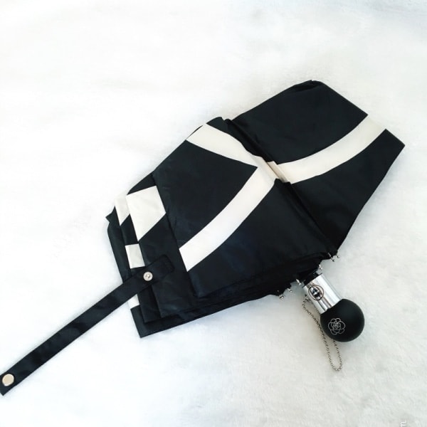 Camellia Automatisk Paraply Kvinder Mænd Foldbar Anti-UV Transparent Parasol, Sort Camellia