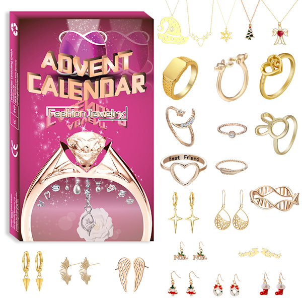 REMAKE 24-part countdown calendar with Christmas makeup, jewelry, rings, necklaces and earrings