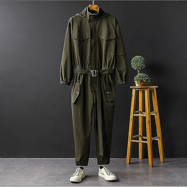 REMAKE Nye Overaller Herre Jumpsuit Hettelang Erme Beam Feet Japansk Stree Army Grønn M 52.5 - 62.5 KG