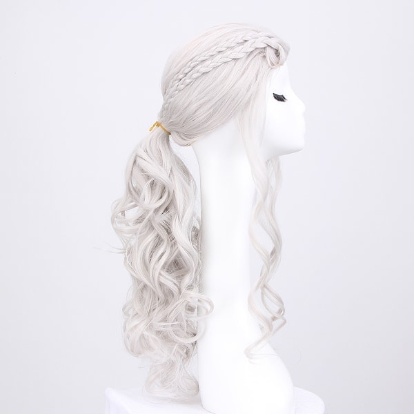 Cosplay parykk for kvinner, Daenerys parykk lang blond krøllete Kha