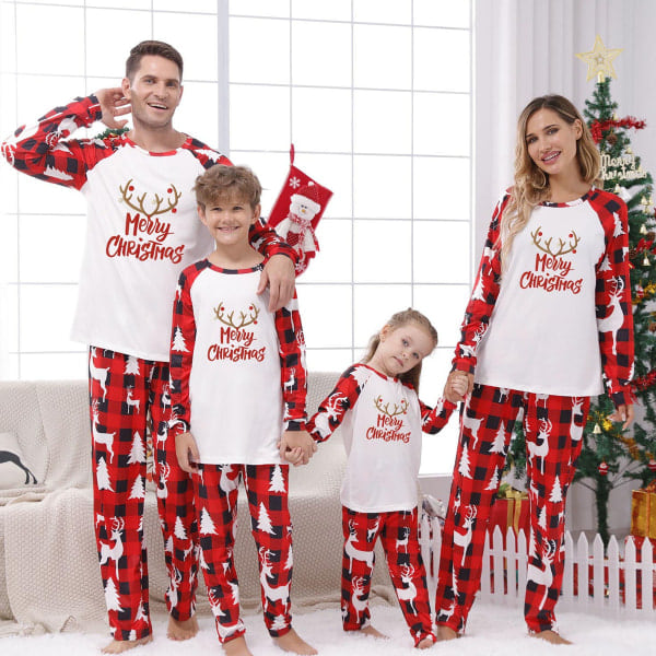 Black Friday Tilbud 2022! Pisexur Familie Julepyjamas Julekostumer Langærmet Klassisk Ternet Matchende Familie Julepyjamas Glædelig