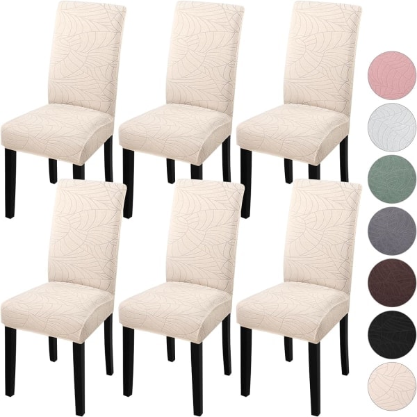 REMAKE 4-pak jule-stoltrekk, Strekkbar Avtakbar Vaskbar Spisestue Blad-beige 6