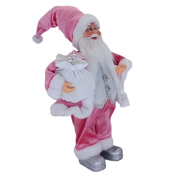 Sittande Tomtedocka med Presentpåse och Björnunge, Tomtedekoration, Sittande Tomteplyschprydnad, Heminredningspresent (Rosa)