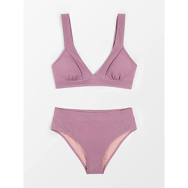 V-ringad bikini med breda band & hög midja Violett L