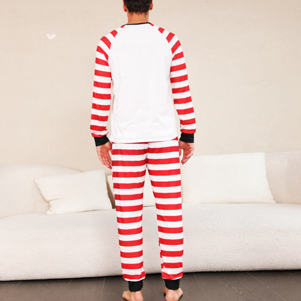 Punainen ja valkoinen raidallinen joulupyjamasetti pitkähihainen pyöreäkauluksinen yläosa joustava vyötärö housut yöasu loungewear punainen miesten XXL