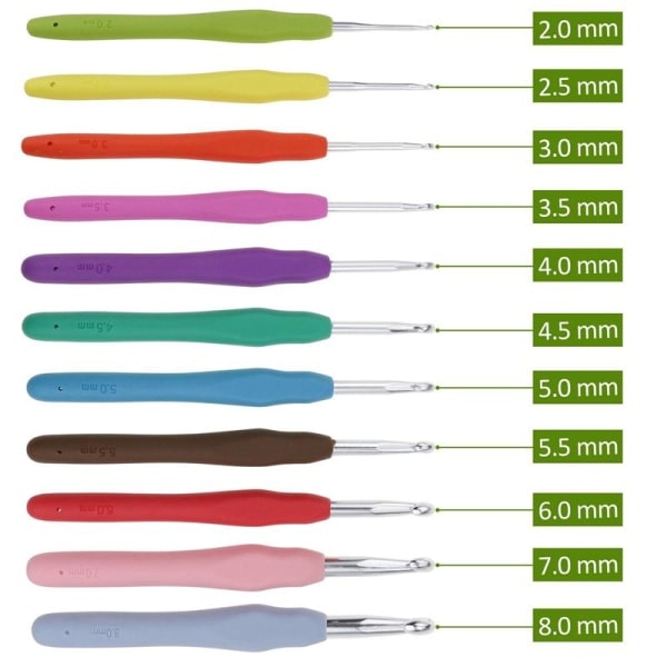 Sett for hekling (33 deler) med heklekroker, markører, målebånd