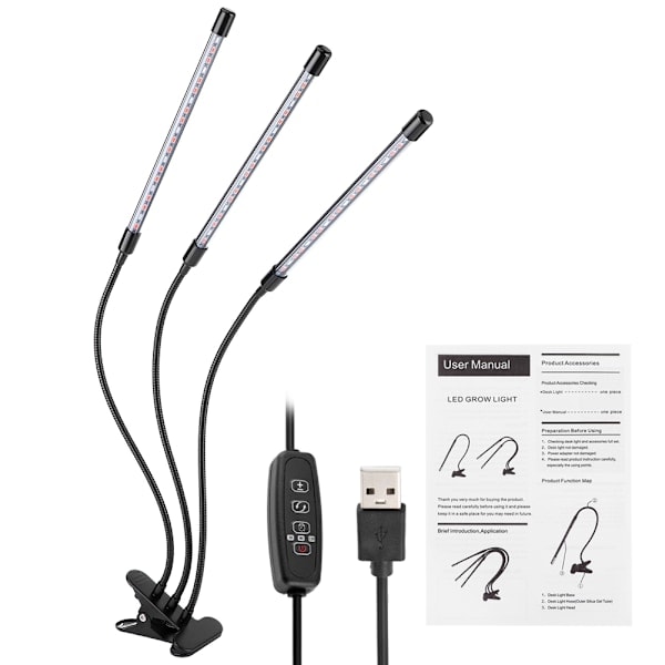 30W USB 3-putkinen joustava LED-kasvivalo täyspektrikasvivalo klipsillä sisäkasveille