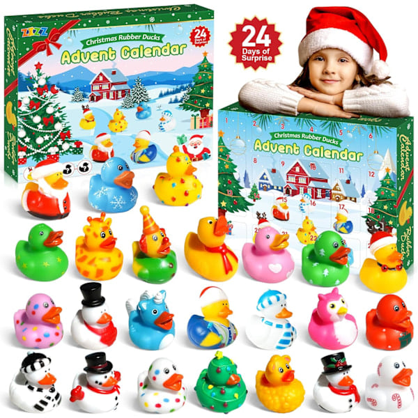 Adventskalender 2024 Julgummidockor - 24 Dagar Julnedräkning Kalenderpresenter för Barn Flicka Pojke Semesterkul Anka Badleksak
