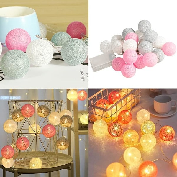 Bomullsboll Ljusgirlang, Heminredning Juldekoration, 3M 20 LED Ljusboll, Flickor, Prinsessor, Barn, Bebisar, Bröllop Sovrum