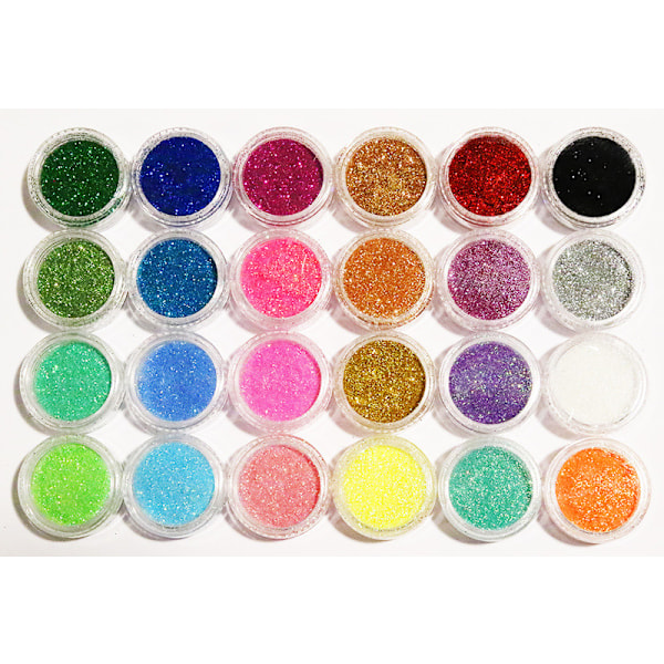 24 burkar glitter för nageldekoration