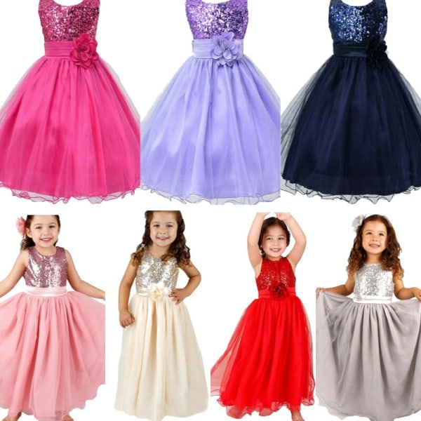 Girls Sequins Holiday Fancy Dress Party Wedding Bridesmaid Dress rose pink 120cm