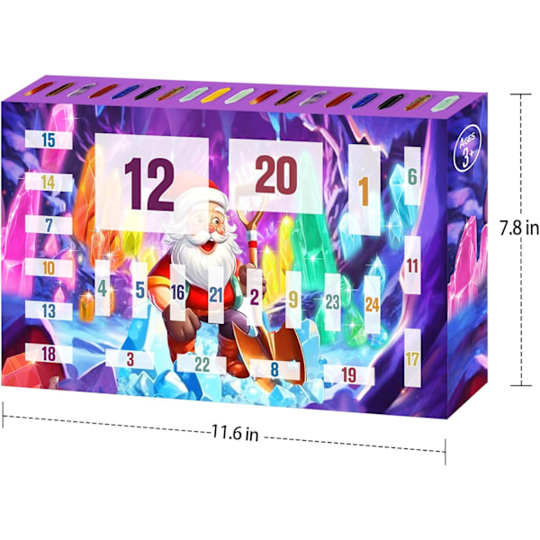 Adventskalender 2024 - 24 Dager med Krystaller og Helbredende Steiner Sett med Krystallhalskjedeholder, Lupe og Oppbevaringspose
