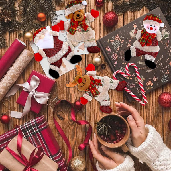 Julepynt Ornamentsett med 4 Snømann Rein Rutete Bjørn Plysj Hengedekor for Hjem Hage Jul Feriefest Gave