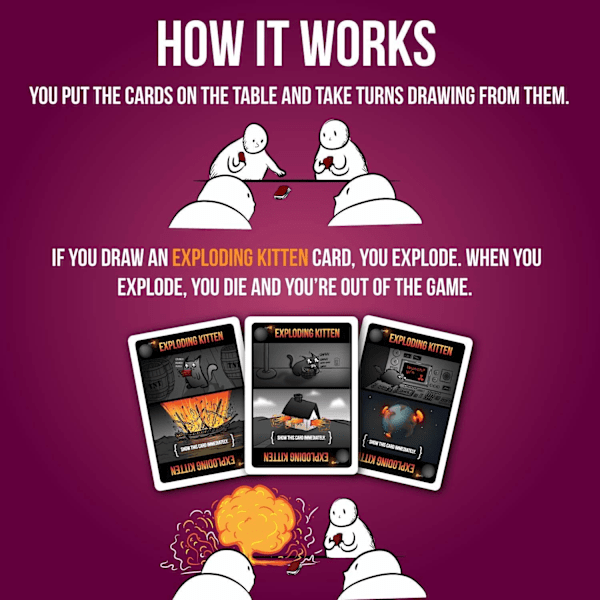 Exploding Kittens Party - Et Russisk Roulette Kortspil, Enkelt Familievenligt Festspil - Kortspil Til Voksne, Teenagere & Børn - 2-10 Spillere