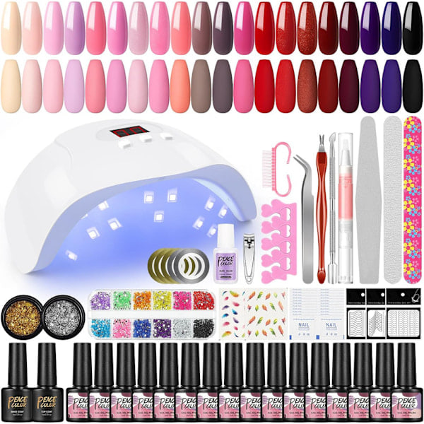 REMAKE Gellackset startpaket med lampa 36W UV / LED, 20 färger Nagelset Gelnaglar Startpaket