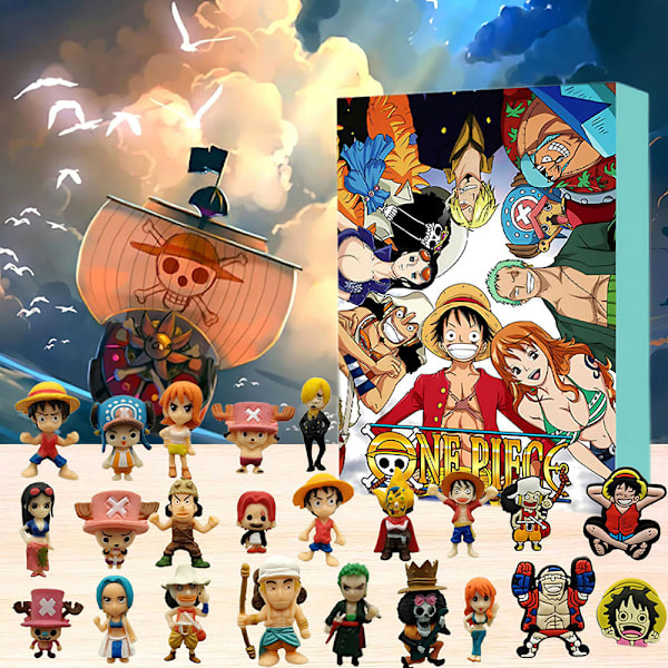 REMAKE Joulukalenteri, 24 kpl/setti One Piece -hahmoja Joulukuun laskurikalenteri Sokea laatikko, Yllätysjoululahja lapsille