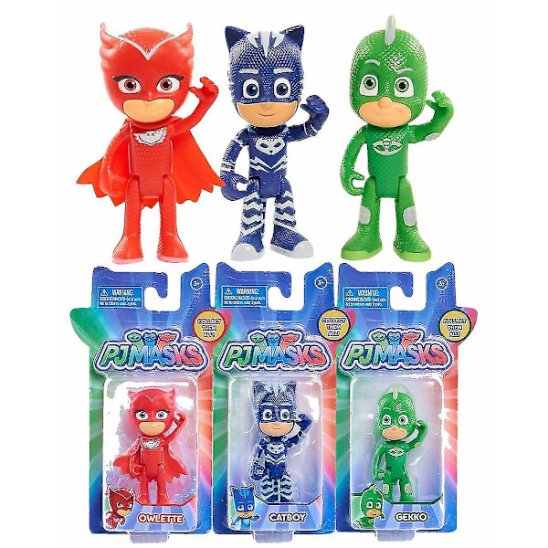 PJ Masks Pyjamasankarit hahmot 3 kpl, liikkuvat nivelet, Kissa Poika, Pöllötyttö, Gecko